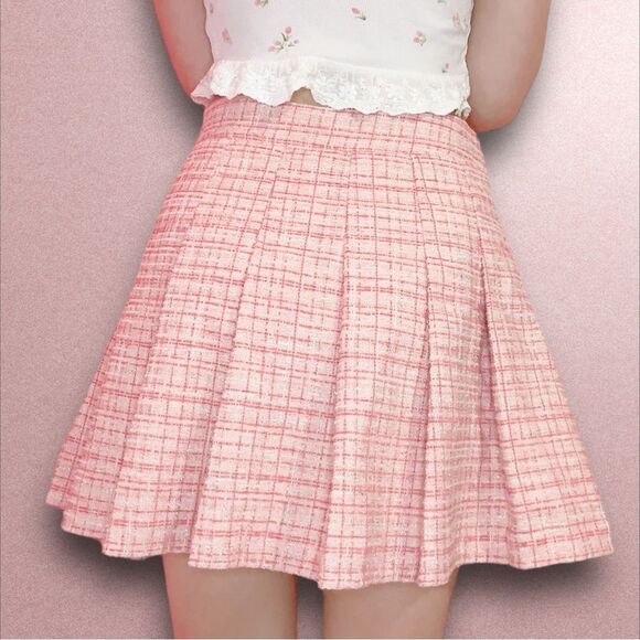 High Waisted Shimmery Pink Tweed Miniskirt Size Small - Picture 3 of 3